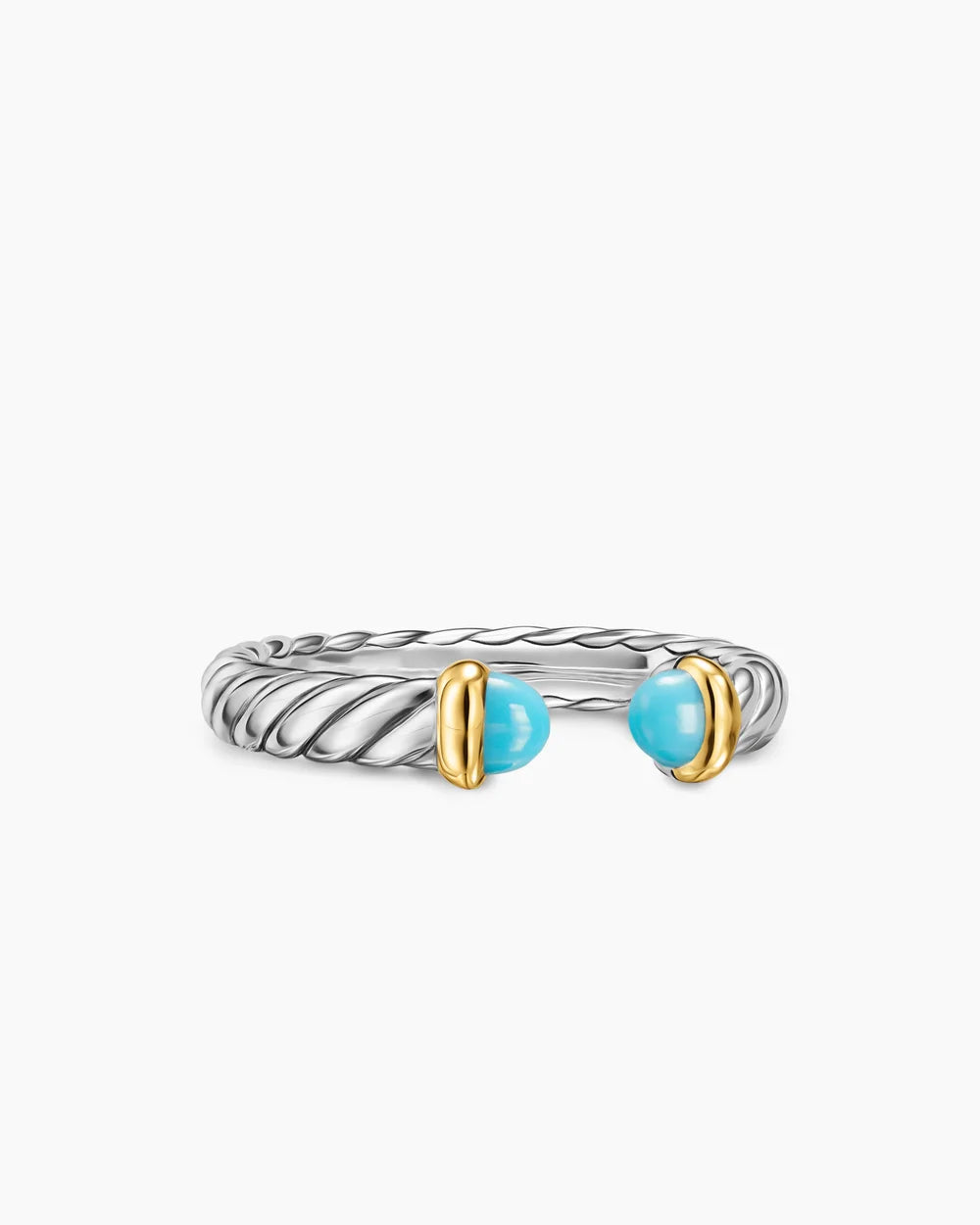 PETITE CABLE OPEN RING Sterling Silver with 14K Yellow Gold and Turquoise, 3.4mm