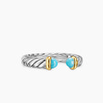 PETITE CABLE OPEN RING Sterling Silver with 14K Yellow Gold and Turquoise, 3.4mm