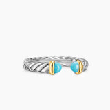 PETITE CABLE OPEN RING Sterling Silver with 14K Yellow Gold and Turquoise, 3.4mm