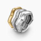 Zig Zag Stax Three Row Ring in Sterling Silver with 18K Yellow Gold and Diamonds, 11.7mm