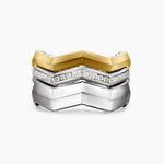 Zig Zag Stax Three Row Ring in Sterling Silver with 18K Yellow Gold and Diamonds, 11.7mm