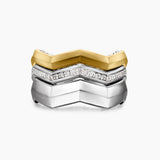 Zig Zag Stax Three Row Ring in Sterling Silver with 18K Yellow Gold and Diamonds, 11.7mm