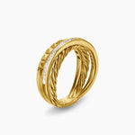 Crossover Trio Three Row Ring 18K Yellow Gold with Diamonds, 8mm