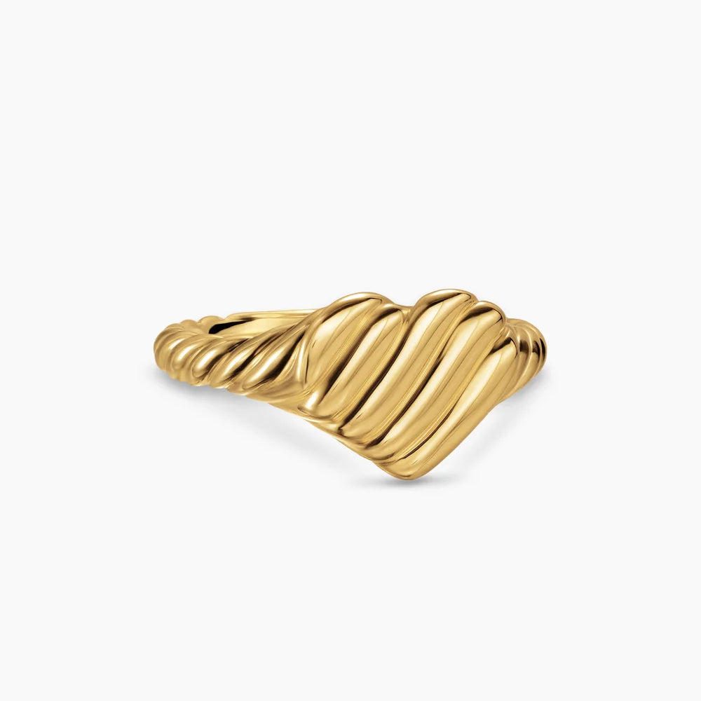 SCULPTED CABLE HEART PINKY RING 18K Yellow Gold, 9mm