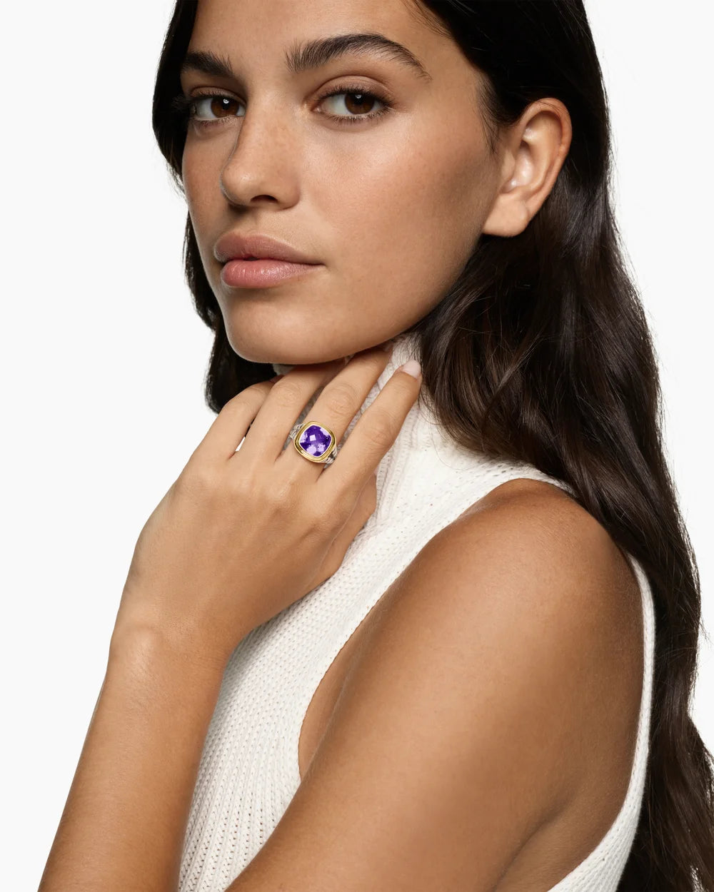 Albion® Ring Sterling Silver with 18K Yellow Gold and Amethyst, 11mm