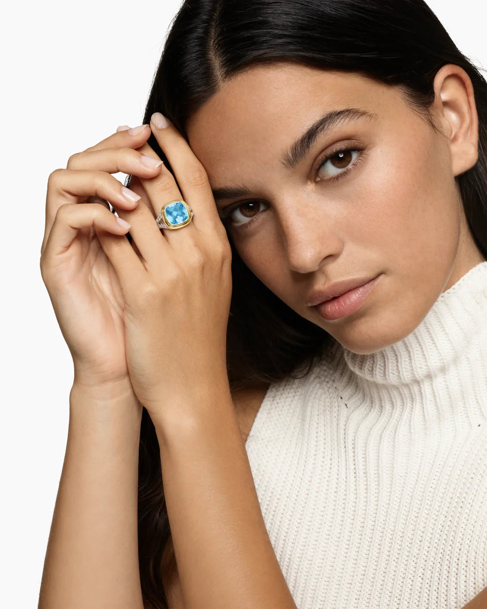 Albion® Ring Sterling Silver with 18K Yellow Gold and Blue Topaz, 11mm