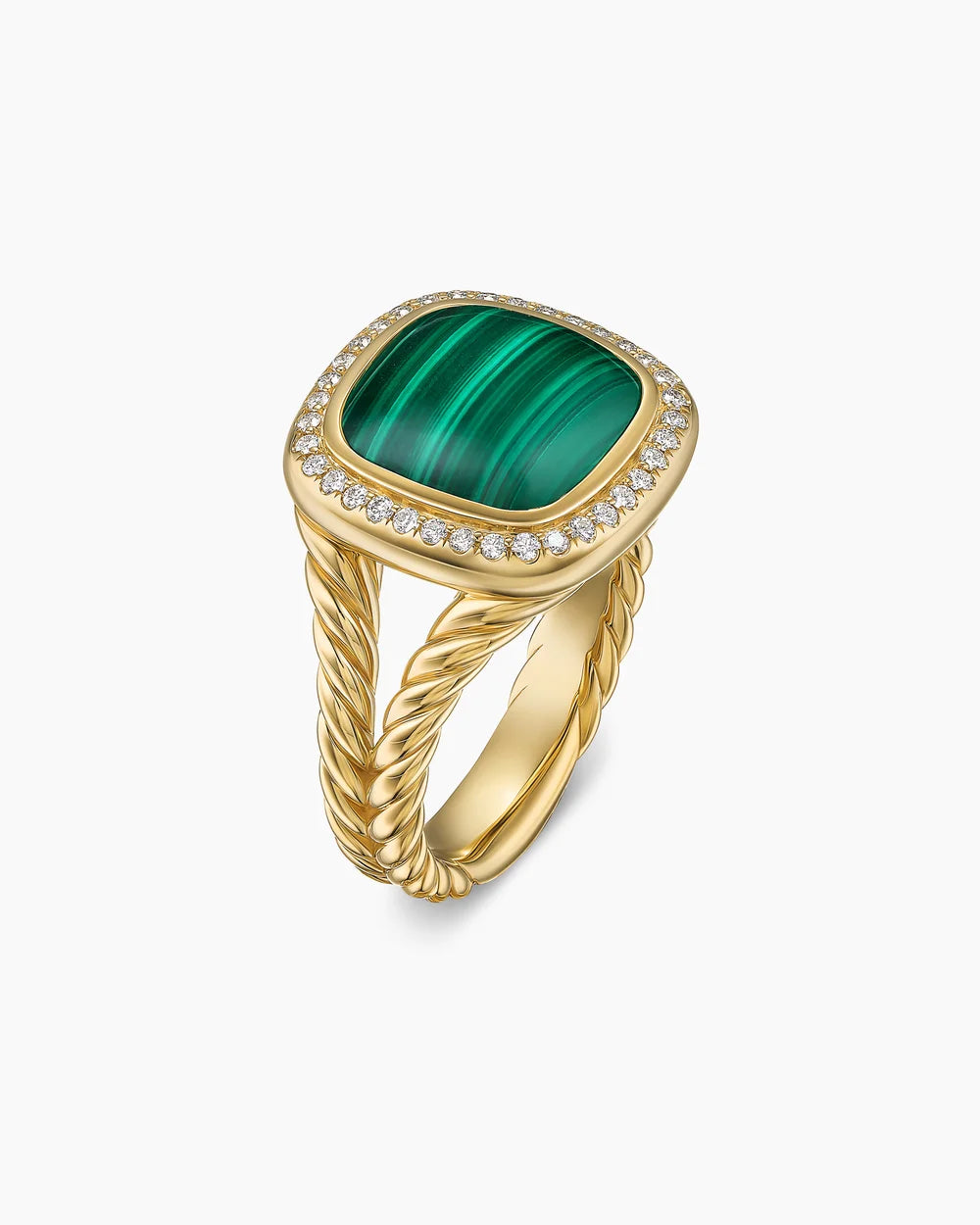 Albion® Ring 18K Yellow Gold with Malachite and Diamonds, 11mm
