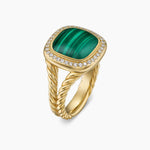 Albion® Ring 18K Yellow Gold with Malachite and Diamonds, 11mm