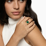 Albion® Ring 18K Yellow Gold with Malachite and Diamonds, 11mm