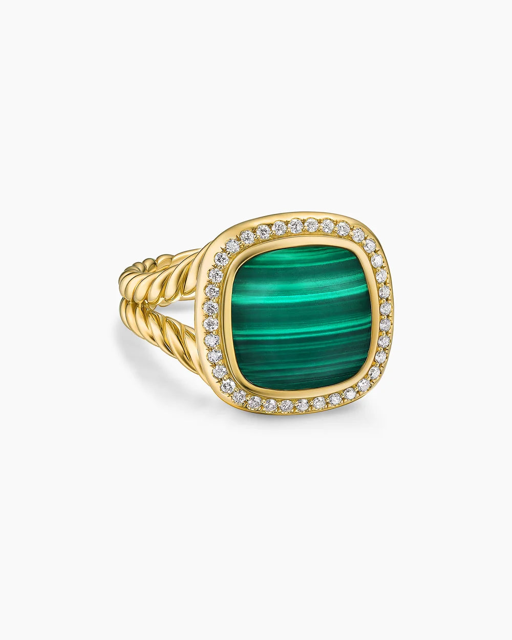 Albion® Ring 18K Yellow Gold with Malachite and Diamonds, 11mm