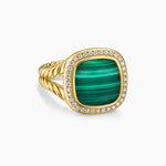 Albion® Ring 18K Yellow Gold with Malachite and Diamonds, 11mm