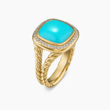 Albion® Ring 18K Yellow Gold with Turquoise and Diamonds, 11mm