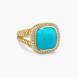 Albion® Ring 18K Yellow Gold with Turquoise and Diamonds, 11mm