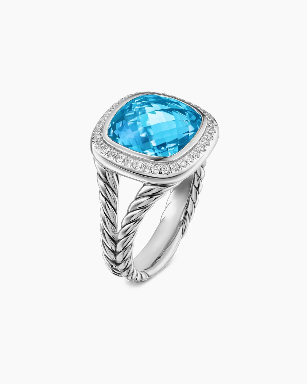 ALBION® RING Sterling Silver with Blue Topaz and Diamonds, 11mm