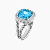 Albion® Ring Sterling Silver with Blue Topaz and Diamonds, 11mm