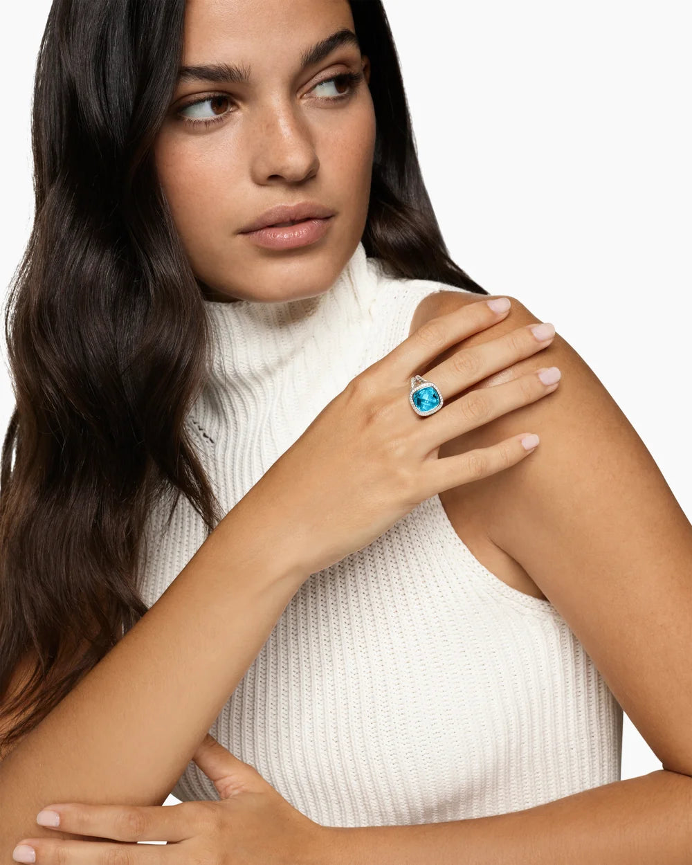 ALBION® RING Sterling Silver with Blue Topaz and Diamonds, 11mm