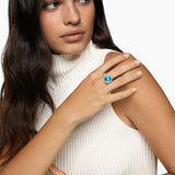ALBION® RING Sterling Silver with Blue Topaz and Diamonds, 11mm