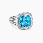 ALBION® RING Sterling Silver with Blue Topaz and Diamonds, 11mm
