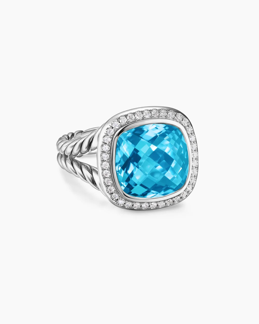 Albion® Ring Sterling Silver with Blue Topaz and Diamonds, 11mm