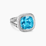ALBION® RING Sterling Silver with Blue Topaz and Diamonds, 11mm