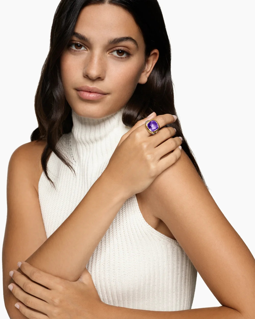 ALBION® RING Sterling Silver with 18K Yellow Gold and Amethyst, 15mm