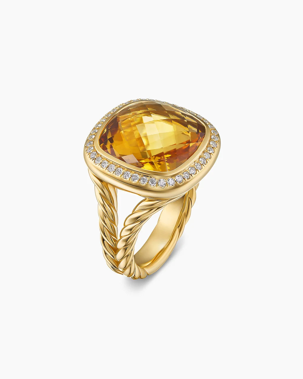 ALBION® RING 18K Yellow Gold with Citrine and Diamonds, 15mm