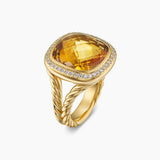 ALBION® RING 18K Yellow Gold with Citrine and Diamonds, 15mm