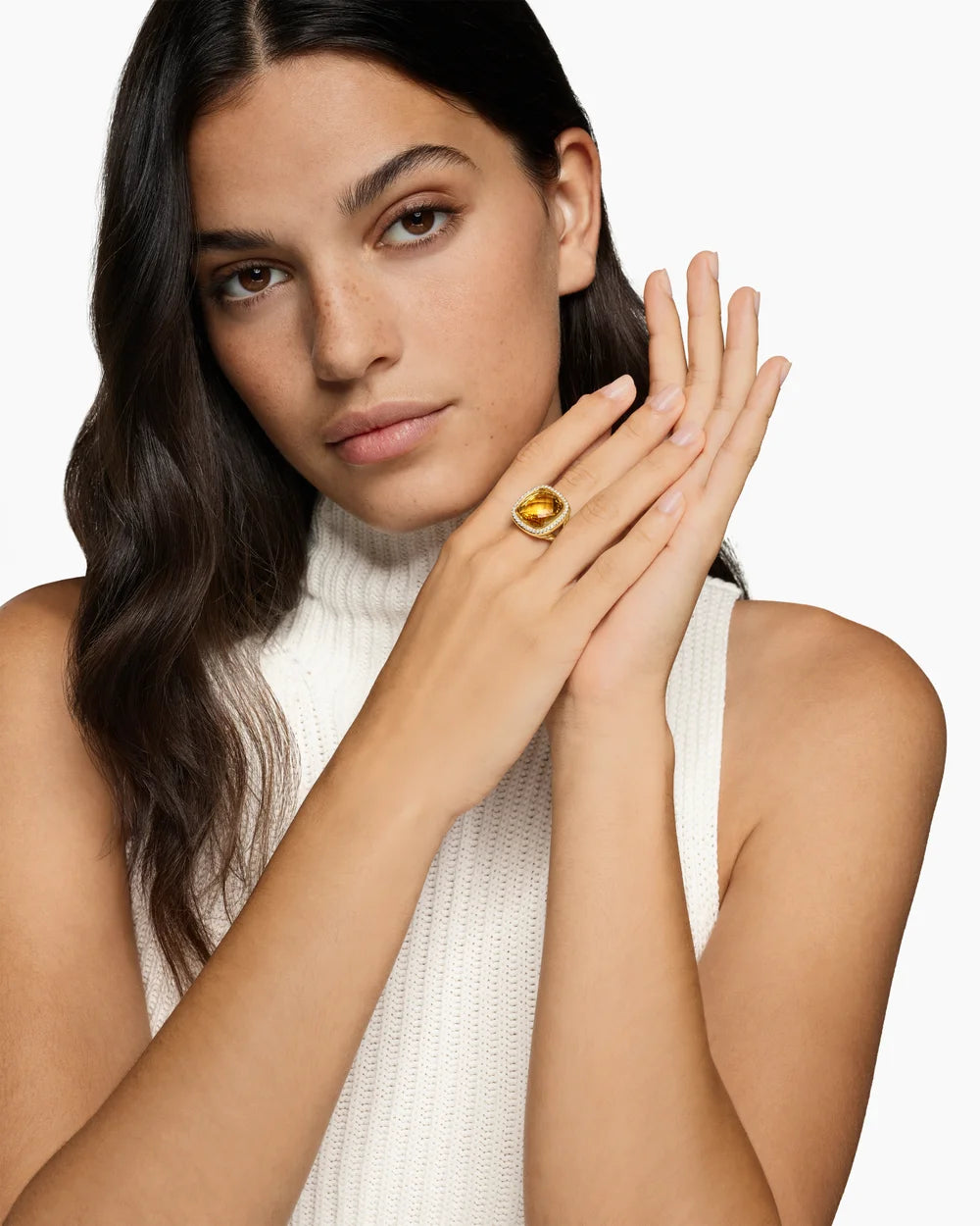ALBION® RING 18K Yellow Gold with Citrine and Diamonds, 15mm