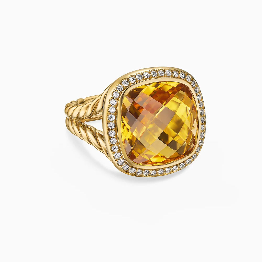 ALBION® RING 18K Yellow Gold with Citrine and Diamonds, 15mm