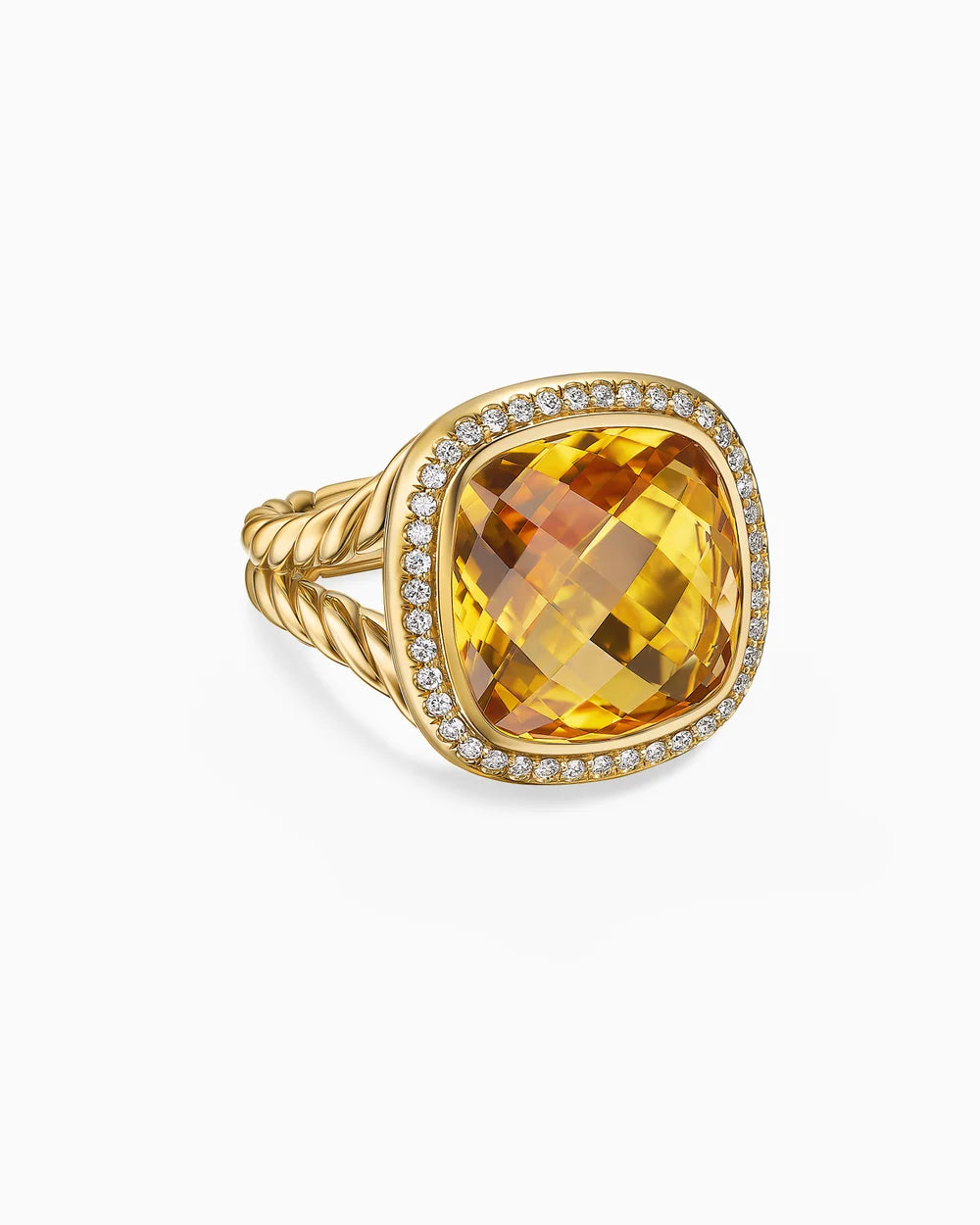 ALBION® RING 18K Yellow Gold with Citrine and Diamonds, 15mm