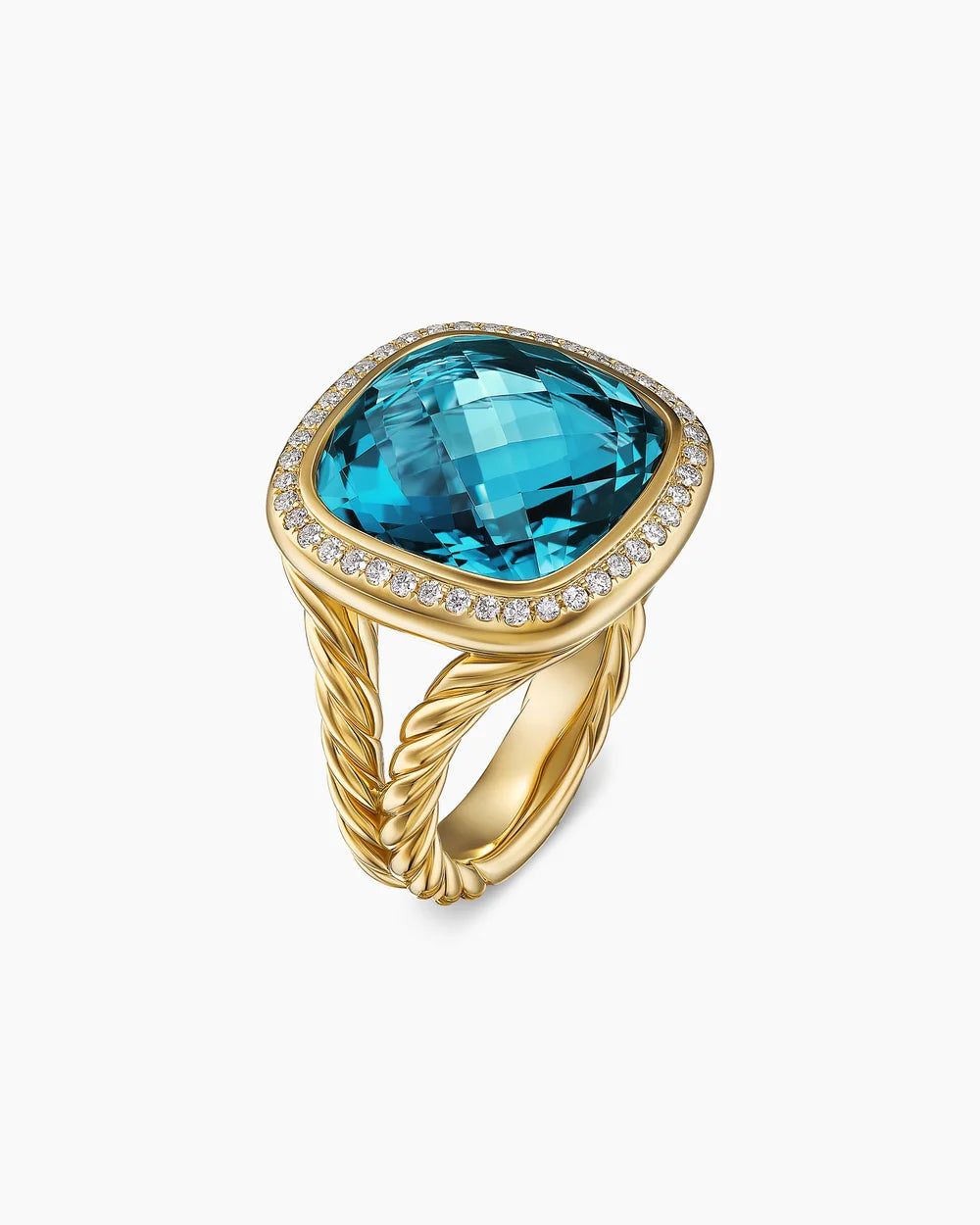 ALBION® RING 18K Yellow Gold with Hampton Blue Topaz and Diamonds, 15mm