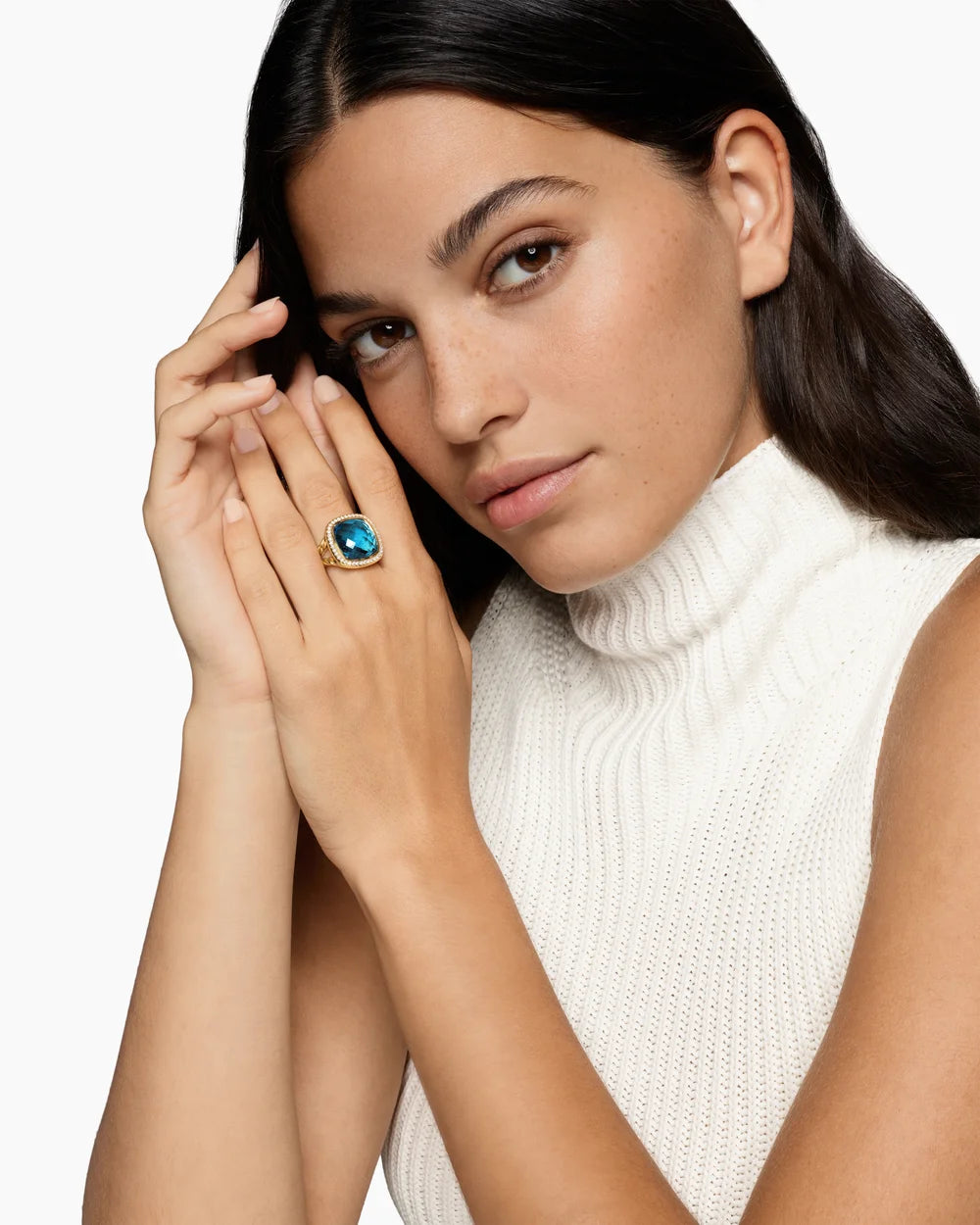 ALBION® RING 18K Yellow Gold with Hampton Blue Topaz and Diamonds, 15mm