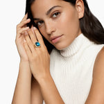 ALBION® RING 18K Yellow Gold with Hampton Blue Topaz and Diamonds, 15mm