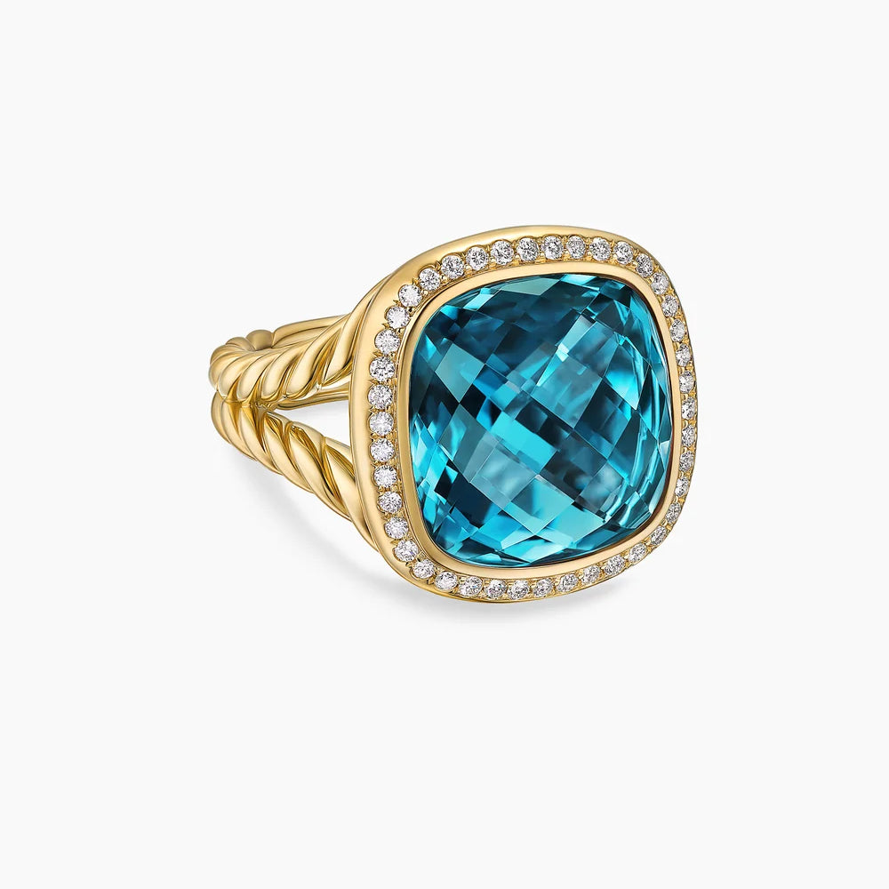 ALBION® RING 18K Yellow Gold with Hampton Blue Topaz and Diamonds, 15mm