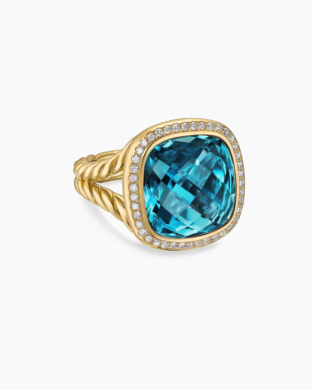 ALBION® RING 18K Yellow Gold with Hampton Blue Topaz and Diamonds, 15mm