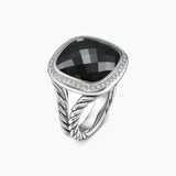 ALBION® RING Sterling Silver with Black Onyx and Diamonds, 15mm