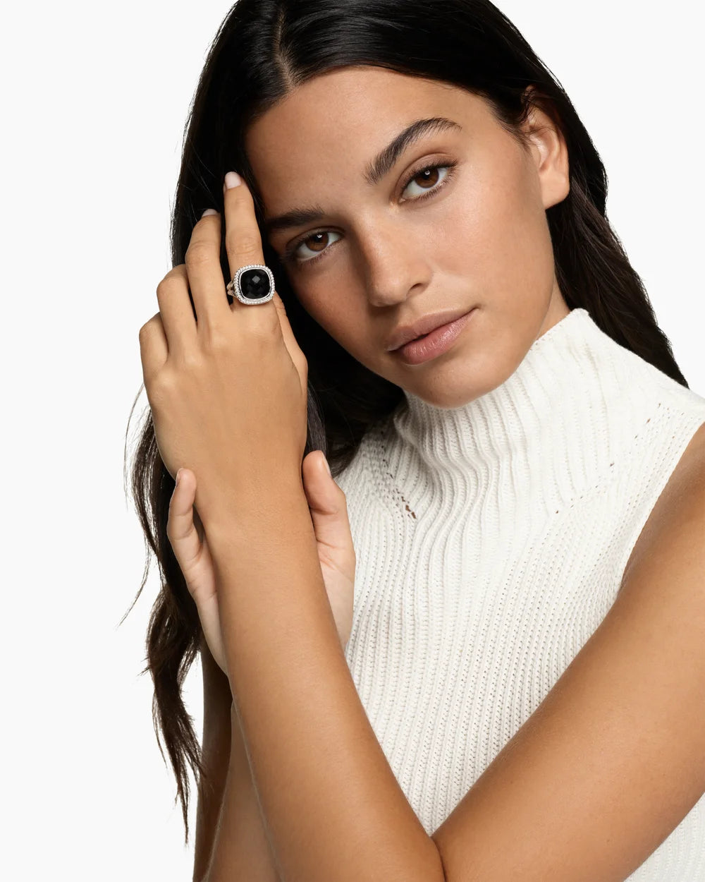 ALBION® RING Sterling Silver with Black Onyx and Diamonds, 15mm