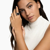 ALBION® RING Sterling Silver with Black Onyx and Diamonds, 15mm
