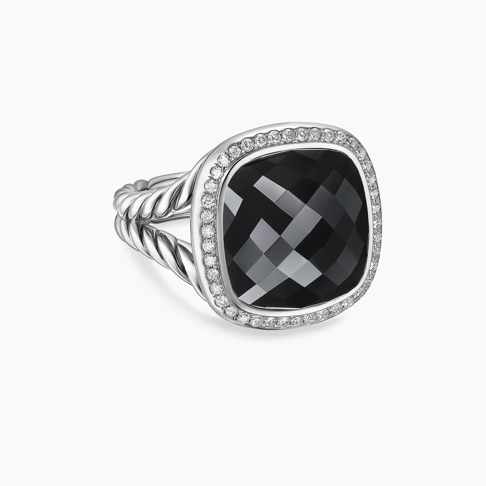 ALBION® RING Sterling Silver with Black Onyx and Diamonds, 15mm