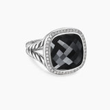 ALBION® RING Sterling Silver with Black Onyx and Diamonds, 15mm