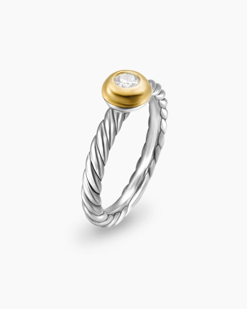 Petite Cable Ring in Sterling Silver with 14K Yellow Gold and Center Diamond, 2.8mm