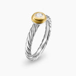 Petite Cable Ring in Sterling Silver with 14K Yellow Gold and Center Diamond, 2.8mm