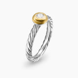 Petite Cable Ring in Sterling Silver with 14K Yellow Gold and Center Diamond, 2.8mm
