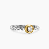 PETITE CABLE RING Sterling Silver with 14K Yellow Gold and Center Diamond, 2.8mm