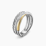 CROSSOVER THREE ROW RING Sterling Silver with 18K Yellow Gold and Diamonds, 7mm