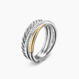 CROSSOVER THREE ROW RING Sterling Silver with 18K Yellow Gold and Diamonds, 7mm
