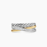 CROSSOVER THREE ROW RING Sterling Silver with 18K Yellow Gold and Diamonds, 7mm