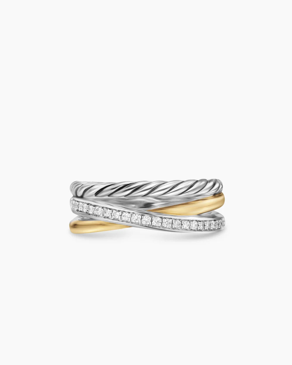 CROSSOVER THREE ROW RING Sterling Silver with 18K Yellow Gold and Diamonds, 7mm