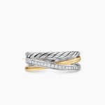 CROSSOVER THREE ROW RING Sterling Silver with 18K Yellow Gold and Diamonds, 7mm