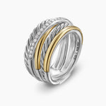 CROSSOVER FIVE ROW RING Sterling Silver with 18K Yellow Gold and Diamonds, 11mm